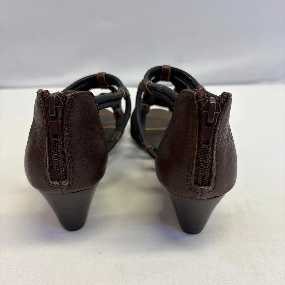 Dolce Vita Wedge Sandals Womens 8 Black Brown Strappy Gladiator Boho Chic
